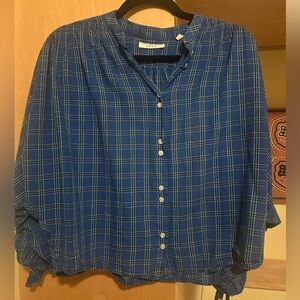 Doen O’Keeffe Top Blue Park Lane Plaid